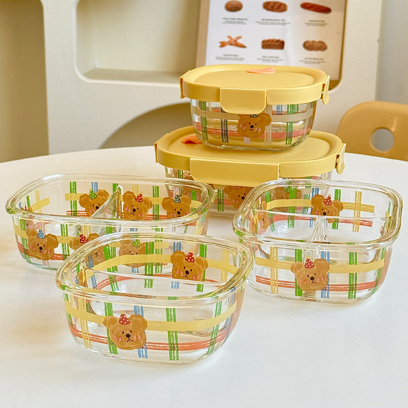 [super good-looking] glass fresh-keeping box microwave oven heating bowl office workers with meals lunch box lunch box partition lunch box