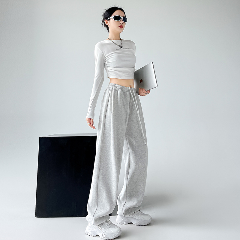 Pantalones deportivos de mujer estilo americano 2025, nuevos de primavera y otoño, de cintura alta, adelgazantes, de pierna ancha, casuales, rectos y tipo jogger. image 5