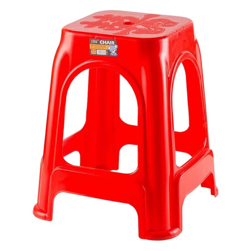 Пластиковый табурет Бытовой красный праздничный обеденный стол Стул для взрослых утолщенная Высокая ножка нескользящий штабелированный квадратный табурет Пластиковый табурет оптом