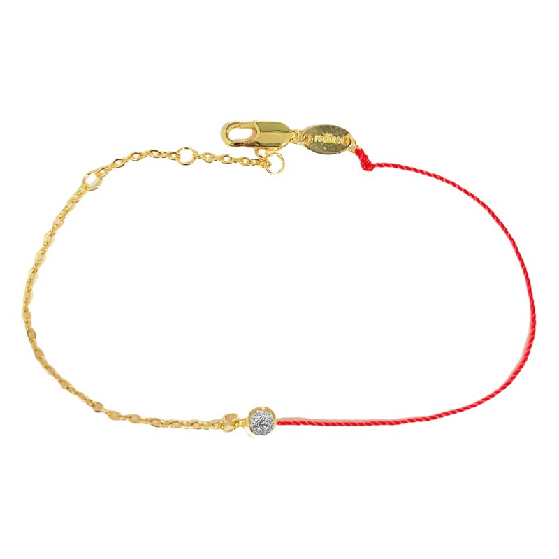 23 French red rope same style 18K gold birth year single diamond small red rope half rope half chain bracelet girlfriends gift