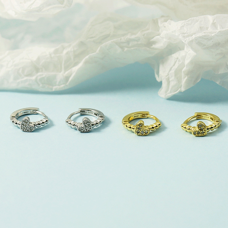 Women's Fashion Design, Simple Diamond-Encrusted Love Earrings, Simple Elegant, Foreign Trade Cross-Border Earrings, Korean Style, Personalized and High-End