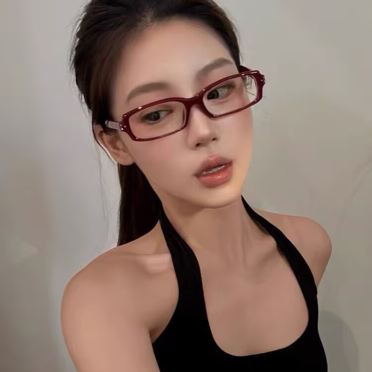 个性小窄方框红色gm眼镜Y2K日韩辣妹可配度数素颜近视平光眼镜女|undefined