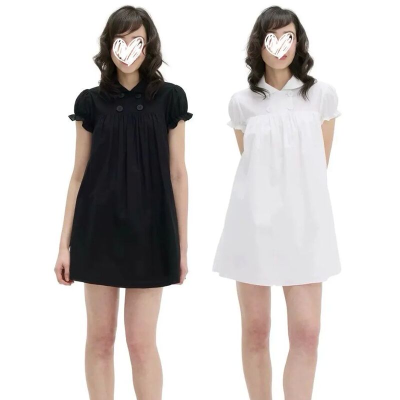 Classic Black and White College-Style Dress 2026 Summer New Sweet and Flattering Doll Collar Dress and Shorts Two-Piece Set