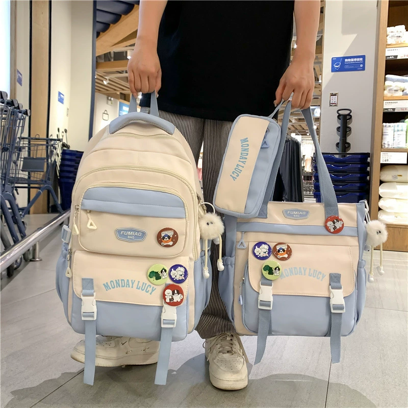 Three‑piece student bag set — backpack, one‑shoulder bag & pencil case, capacious, simple elegant design