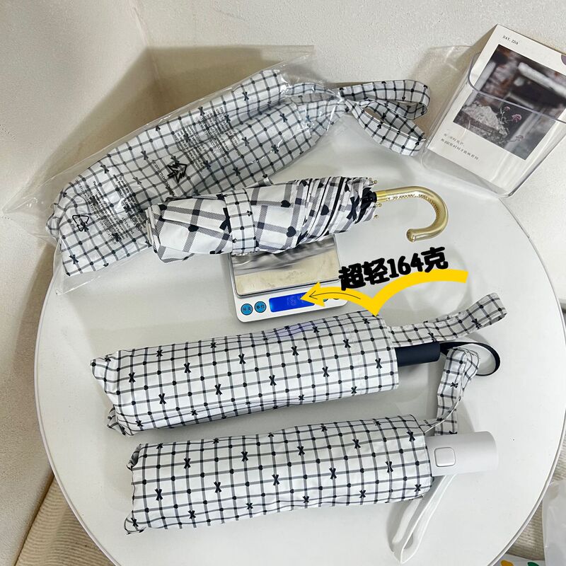New 6-bone Plaid Ultra Light Gold Curved Hook Folding Umbrella Handbag Goddess Sun Umbrella Sunscreen UV Dual-purpose Sunny Umbrella for Women New 6-bone Plaid Ultra Light Gold Curved Hook Folding Umbrella Handbag Goddess Sun Umbrella Sunscreen UV Dual-purpose Sunny Umbrella for Women