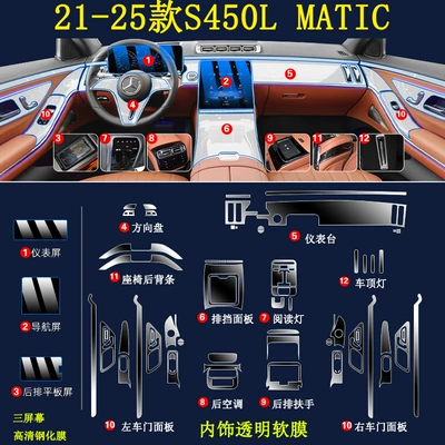 Car interior film: Film 400L Modified Parts Car - 21-25-models-s450l-4matic-full-set-tpu-film-three-screens-high-definition-tempered-film