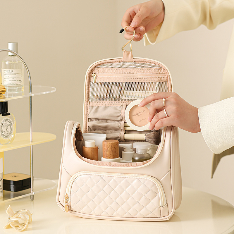Pu Quilted Satchel Cosmetic Bag Large Capacity Satchel Waterproof Wet and Dry Travel Toiletry Bag Cross-Border Supply Wholesale