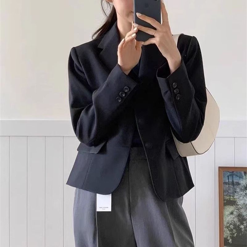 黑色短款西装外套女小个子2025春秋新款女上衣质感正装小西服|undefined