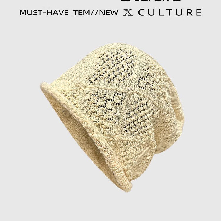 Japón gancho a mano hueco sombrero de pila para mujeres de otoño de color sólido alrededor de la cabeza muestra la cara pequeña sombrero frío delgado sombrero de cabeza