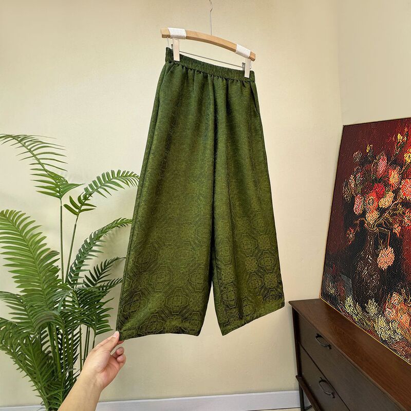 【Zhi Li】New Chinese-Style Jacquard Elastic Waist Skinny Pants 2026 Summer New Vintage Elegant Artistic Pants for Women 【Zhi Li】New Chinese-Style Jacquard Elastic Waist Skinny Pants 2026 Summer New Vintage Elegant Artistic Pants for Women