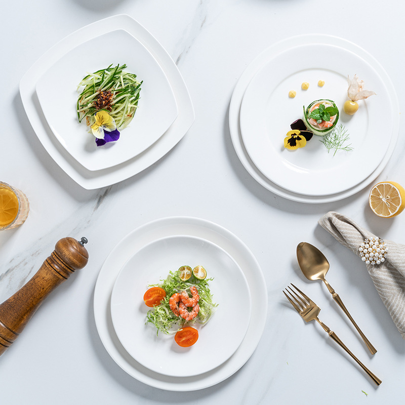 언더 유약 세라믹 식기 그릇 및 플레이트 스푼 화이트 플레이트 레스토랑 접시 세트 스테이크 플레이트 이밀 그릇