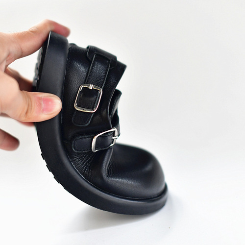 Children's genuine leather shoes for girls, casual lamb wool, real wool, warm plus velvet, soft sole, non-slip black shoes for baby girls