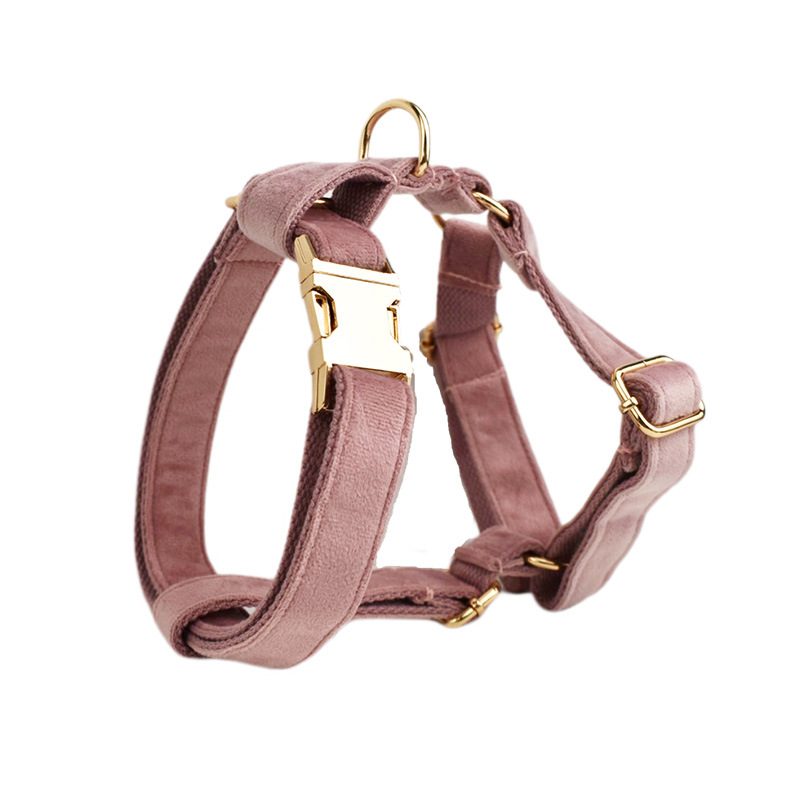 Coleira peitoral de veludo rosa claro para cães, acessórios para animais de estimação_voghion.com
