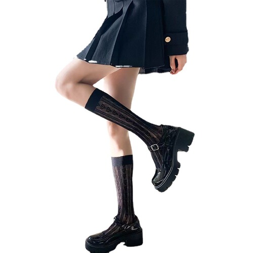 Japanese Lolita socks for girls, JK calf-length women's ring lace socks, summer thin transparent mesh top-down socks