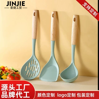 定制大号木柄硅胶厨具套装3件套 不粘锅专用铲中式硅胶锅铲烹饪勺