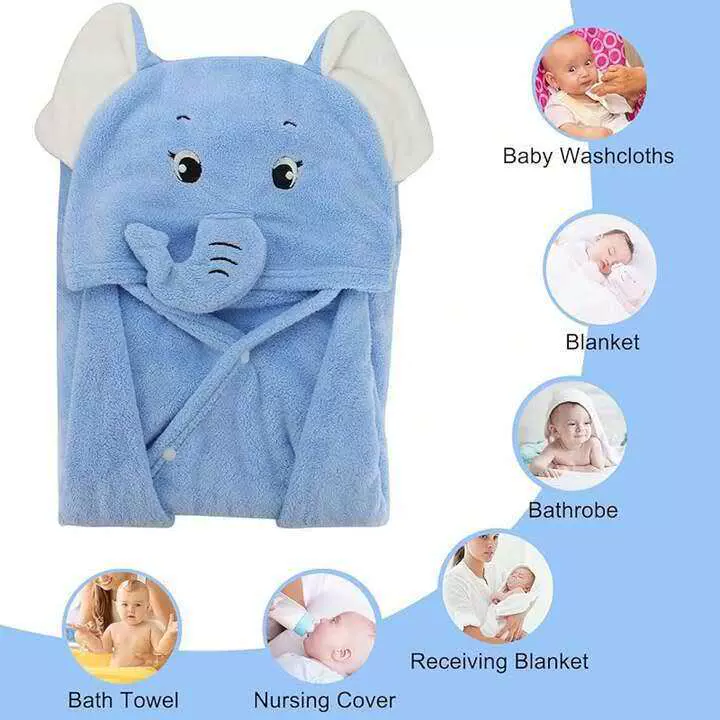 珊瑚绒大象卡通斗篷宝宝洗澡浴巾带帽儿童吸水连帽披风批发可穿裹