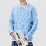 2026年秋季青少年运动风格宽松圆领长袖针织线衫透气腈纶毛衣，男装针织衫/毛衣，星座614