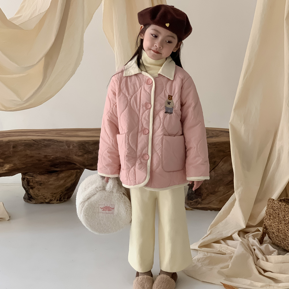 Oso de las niñas Chaqueta de algodón bordado 2023 otoño estilo coreano de los niños de algodón acolchado engrosada chaqueta caliente