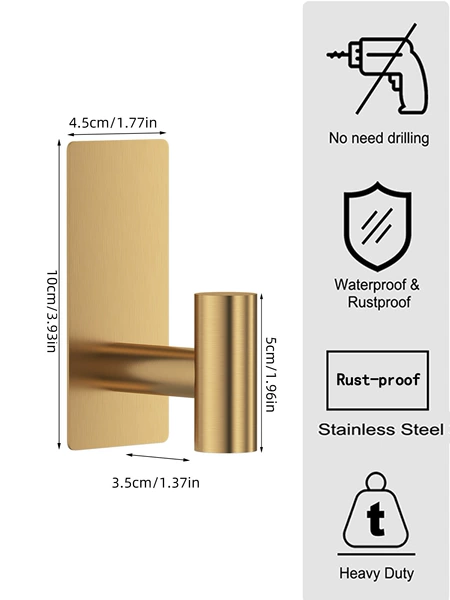 (Cross-border hot model) Gold round tube square bottom nail-free coat hook