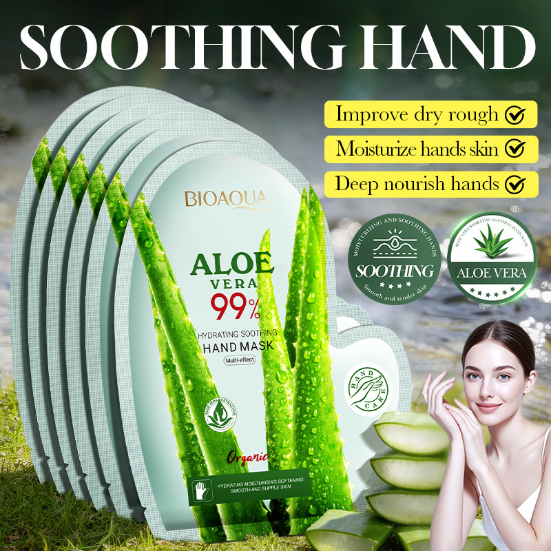Cross-Border Spot Aloe Vera Hand Mask Bioaoua Moisturizing, Hydrating, Soothing and Caring for Hands, Direct Sales from Foreign Trade Factory