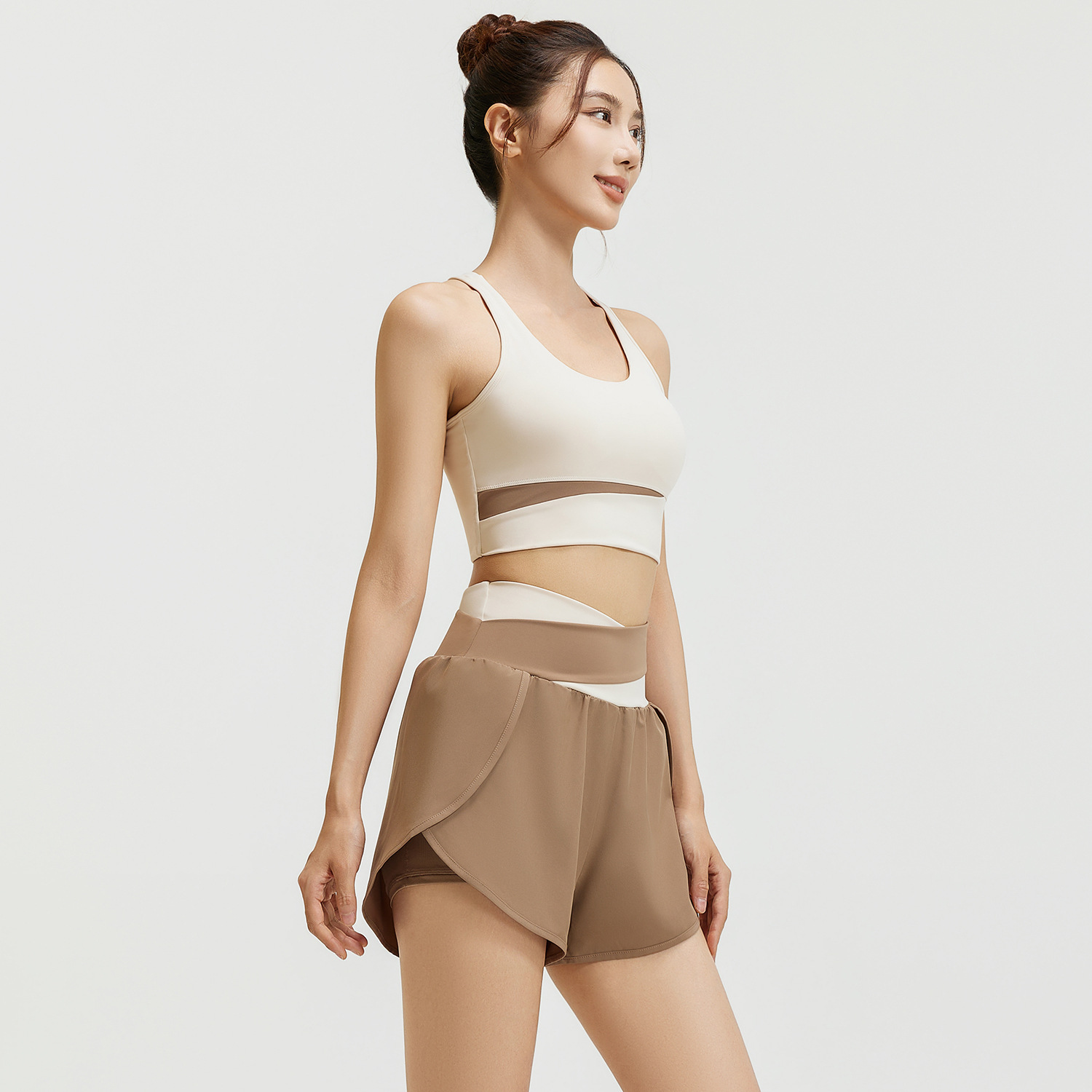 Ju Yi Tang color anti-falso desnudo dos piezas fitness deportivo desnudo yoga conjunto de mujeres