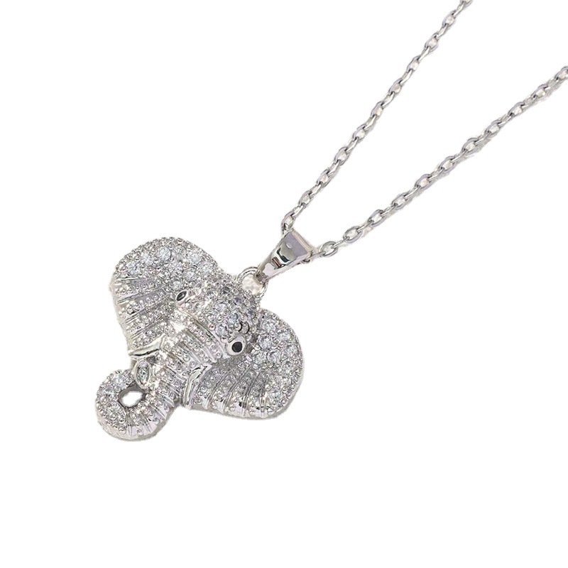 Animal, Elephant Pattern Unisex Gender Streetwear Animal Elephant Copper Plating Inlay Zircon Pendant Necklace