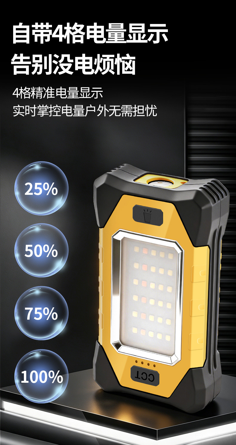 Dual Magnetic Inspection Work Light X609 for Outdoor Camping, Large Capacity, 200-Hour Battery Life, Emergency Tent Repair, Car Repair Y