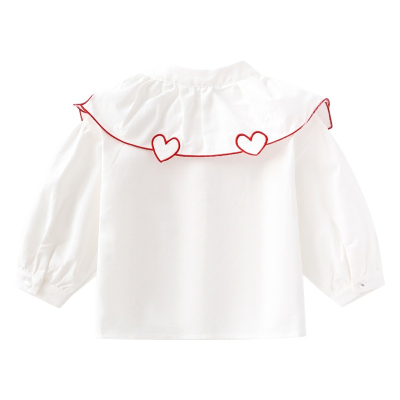 Camisa de las muchachas ropa para niños bebé amor cuello Camisa de algodón 2024 ropa de primavera camisa de estilo occidental para niños ropa para niños
