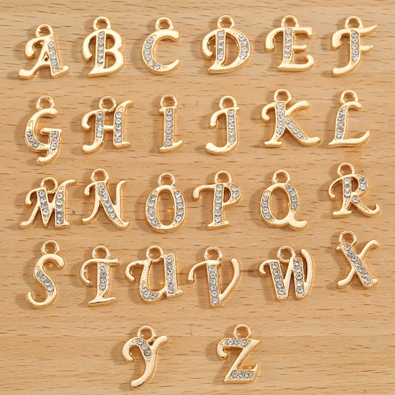 DIY合金饰品配件花体镶钻英文字母吊坠 手链钥匙扣项链挂件S131