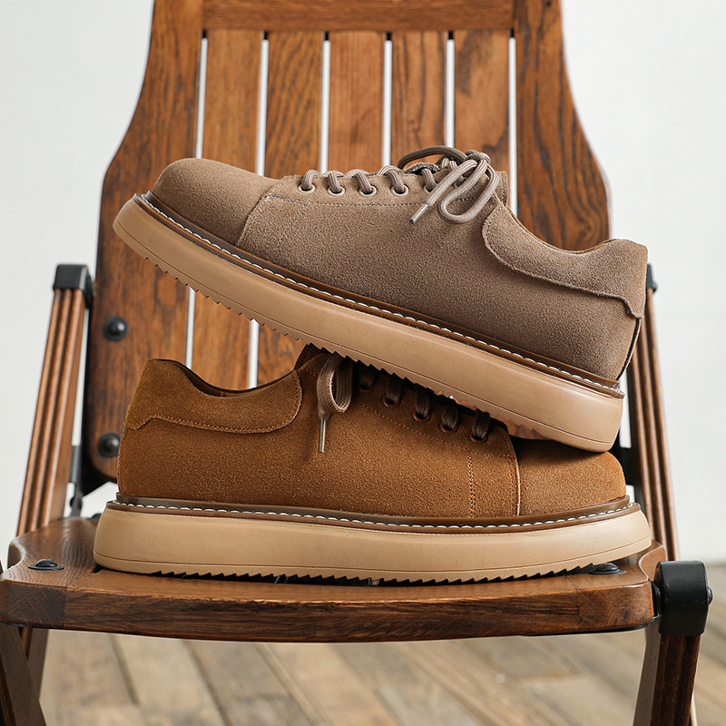 Men's 2024 spring new product: genuine leather, suede, cowhide, raised height, casual and versatile board shoes, suede_voghion.com