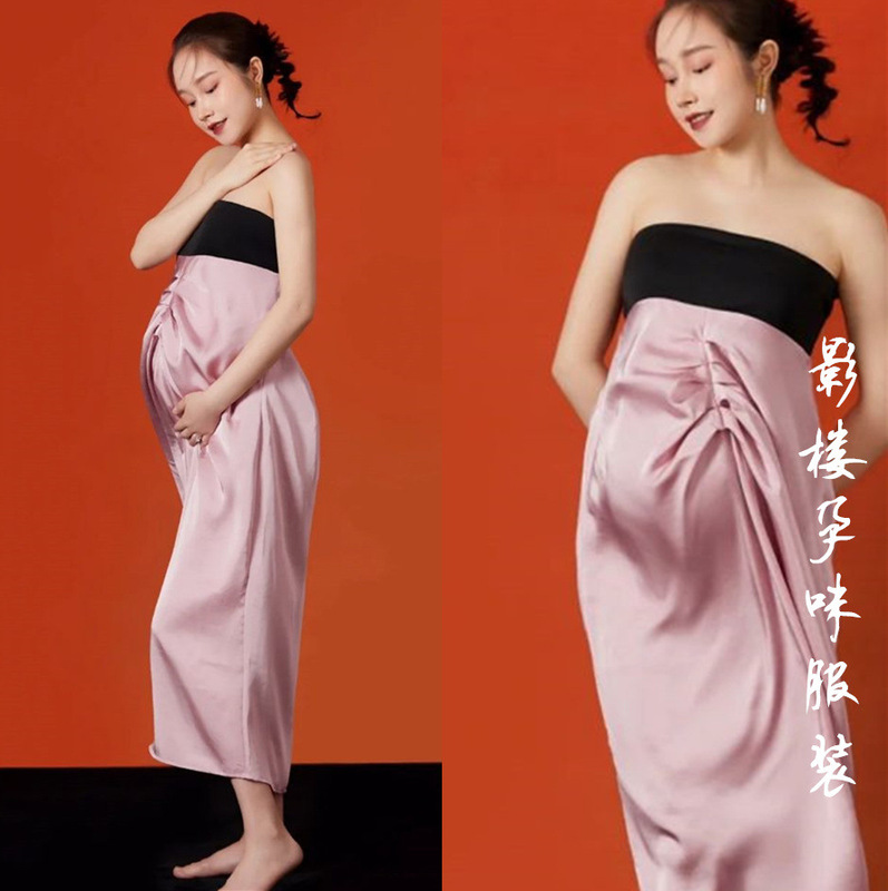 New pregnant women's photography clothing beautiful pink wedding dress studio pregnant belly art photo photo tube top dress