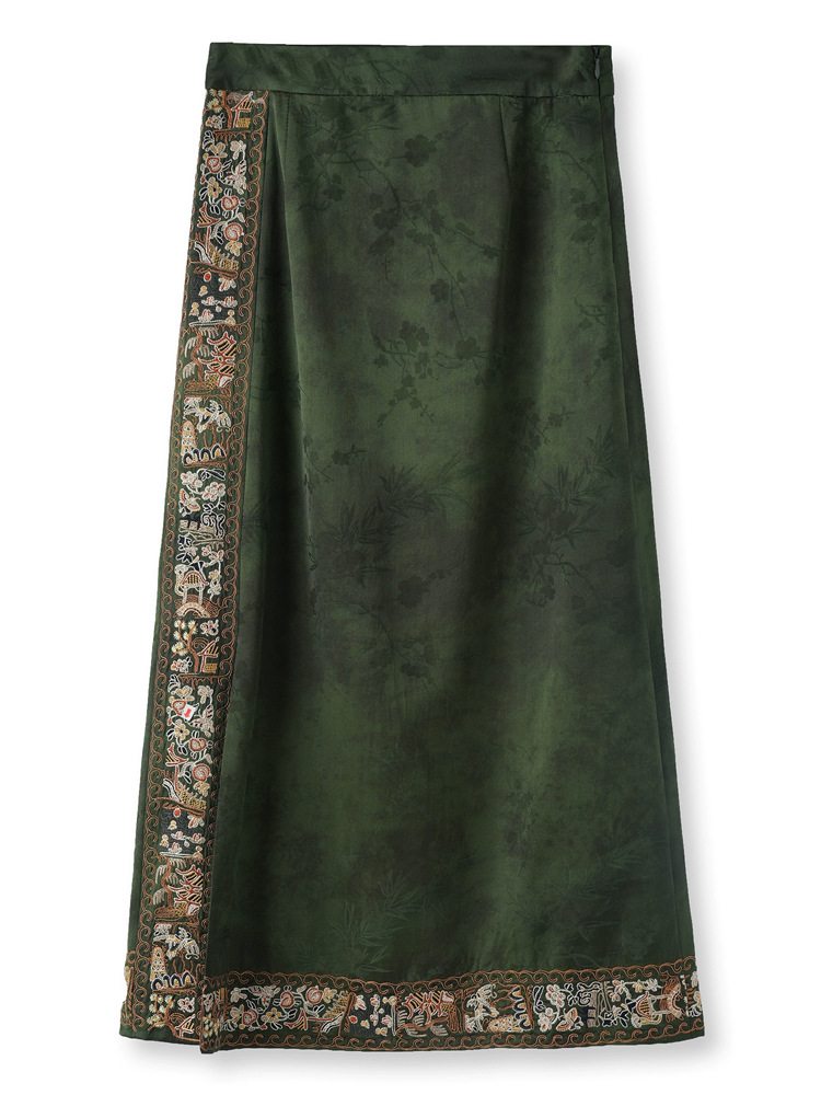 Green retro long skirt