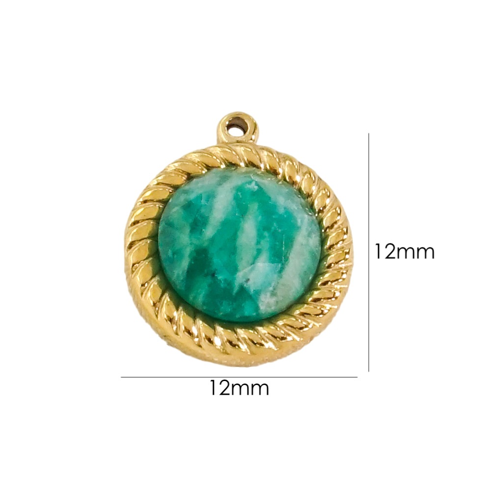 10 PCS/Package 304 Stainless Steel Natural Stone 14K Gold Plated Round Pendant display picture 8