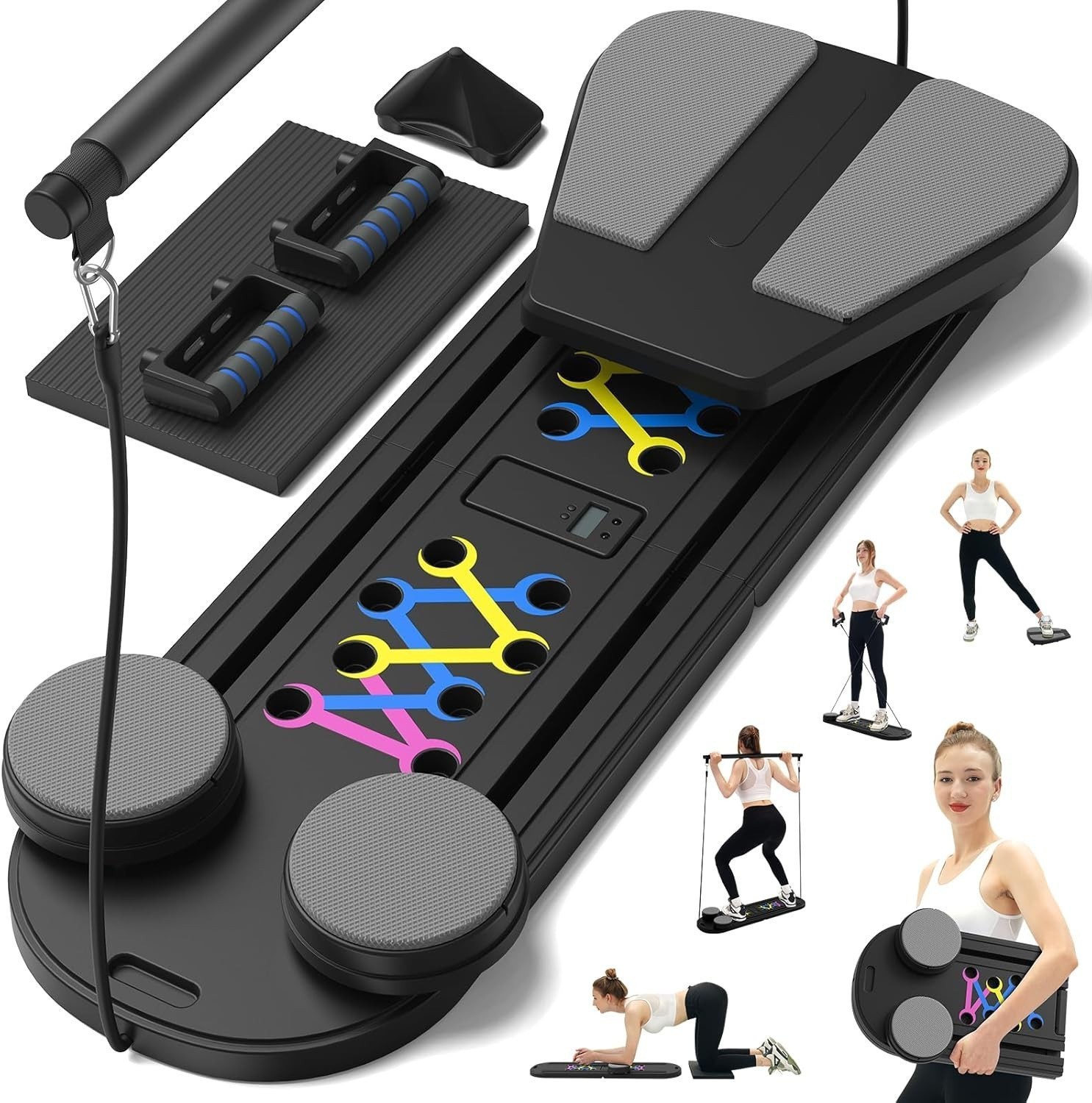 Transfronterizo multifuncional abdominal Pilates yoga conjunto de forma de cuerpo 7 en 1 estiramiento plegable placa de flexiones para el hogar image 23
