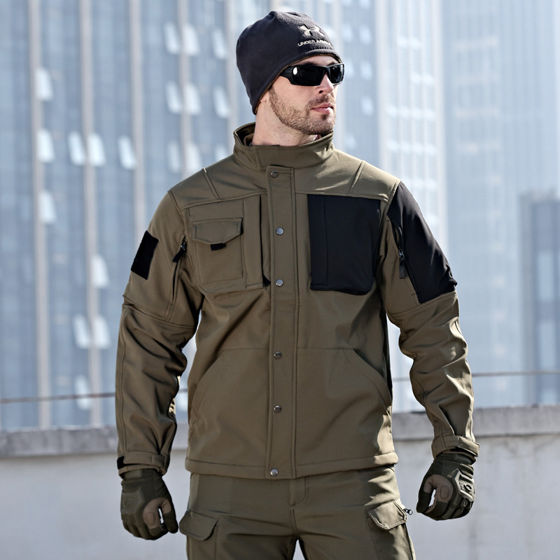 秋冬作戰夾克男戶外加絨保暖外套鯊魚皮軟殼禦寒防潑水衝鋒衣
