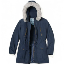 女款防泼水仿毛领保暖多口袋外套冬季休闲连帽外贸原单大码