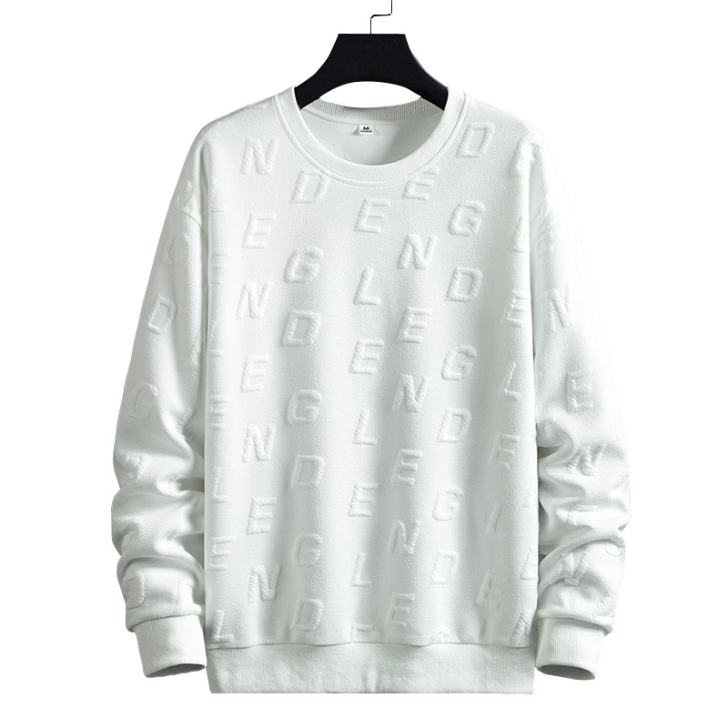 Lazer primavera e outono novo rend moda jacquard tecido cor sólida manga comprida moletom com capuz gola redonda masculino boom_voghion.com