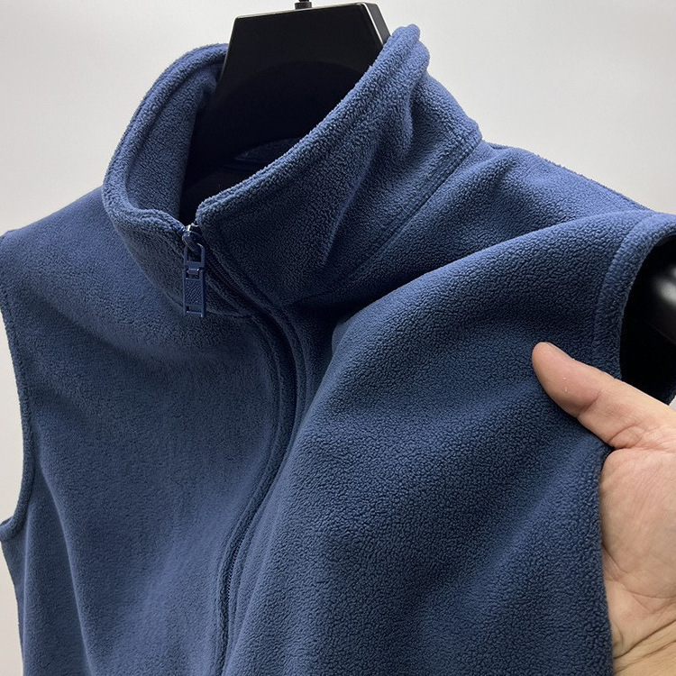 Polar fleece stand collar vest men's zipper autumn and winter fleece-lined thickened double-sided Olympic fleece sleeveless cardigan jacket vest