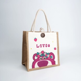 Disney Genuine Strawberry Bear Blossom Handbag Stitch Cotton and Linen Handbag Three-Eye Winnie the Pooh Bear Small Schoolbag