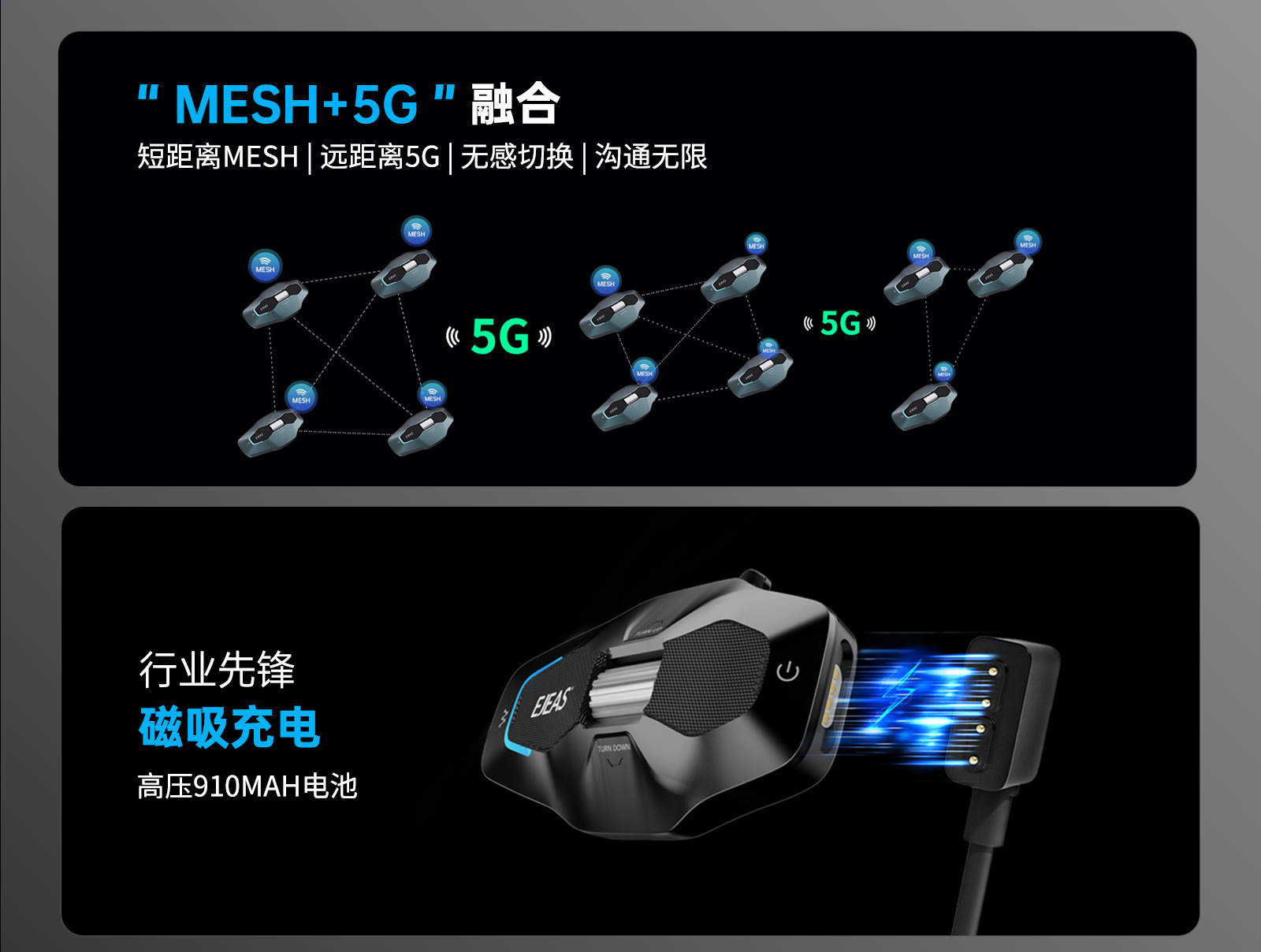 EJEAS new Mesh intercom support 10 people networking intercom motorcycle helmet magnetic Bluetooth headset X10