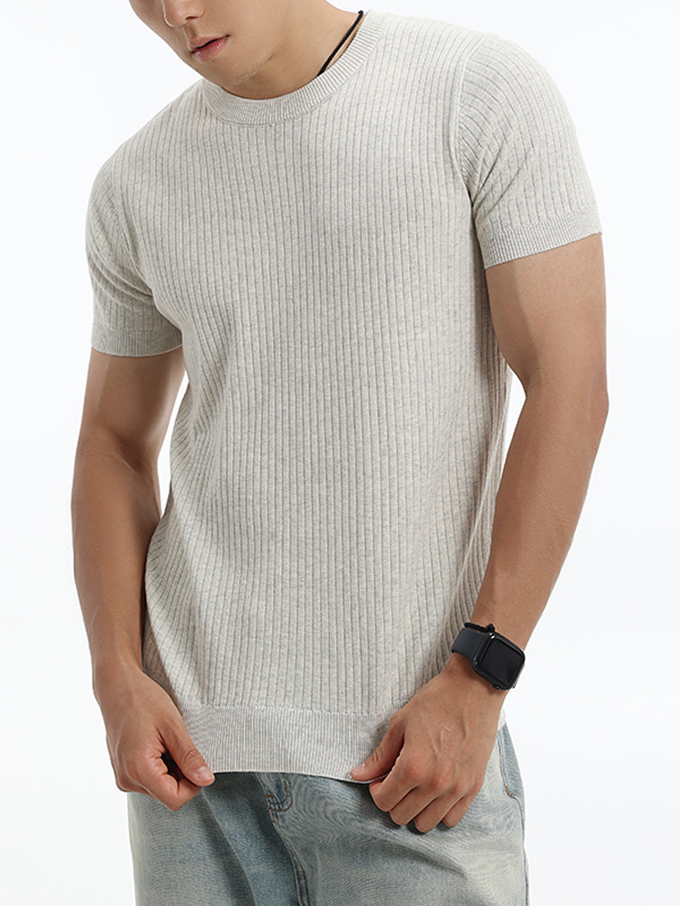 Retro americano cuello redondo agujero tira camiseta de punto de manga corta para hombre 2026 verano ocio transpirable cool jersey hombre