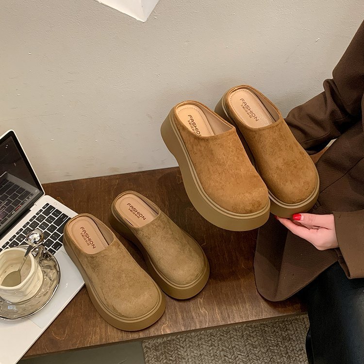 女性が外で履くためのスリッポン ビルケンシュトック スリッパ、つま先がついたハーフスリッパ、2025年春夏新作、レトロな厚底ビルケンシュトック シューズ|undefined