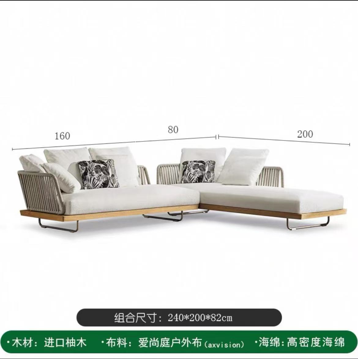 Sofá al aire libre diseñador de combinación patio jardín ocio muebles de madera maciza casa de sol terraza sofá de caña