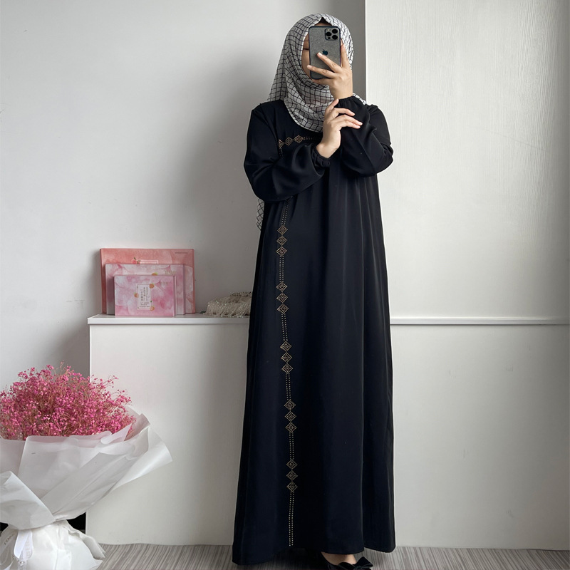 F186穆斯林中东迪拜回族女装时尚马来长裙烫钻长袍连衣裙详情6
