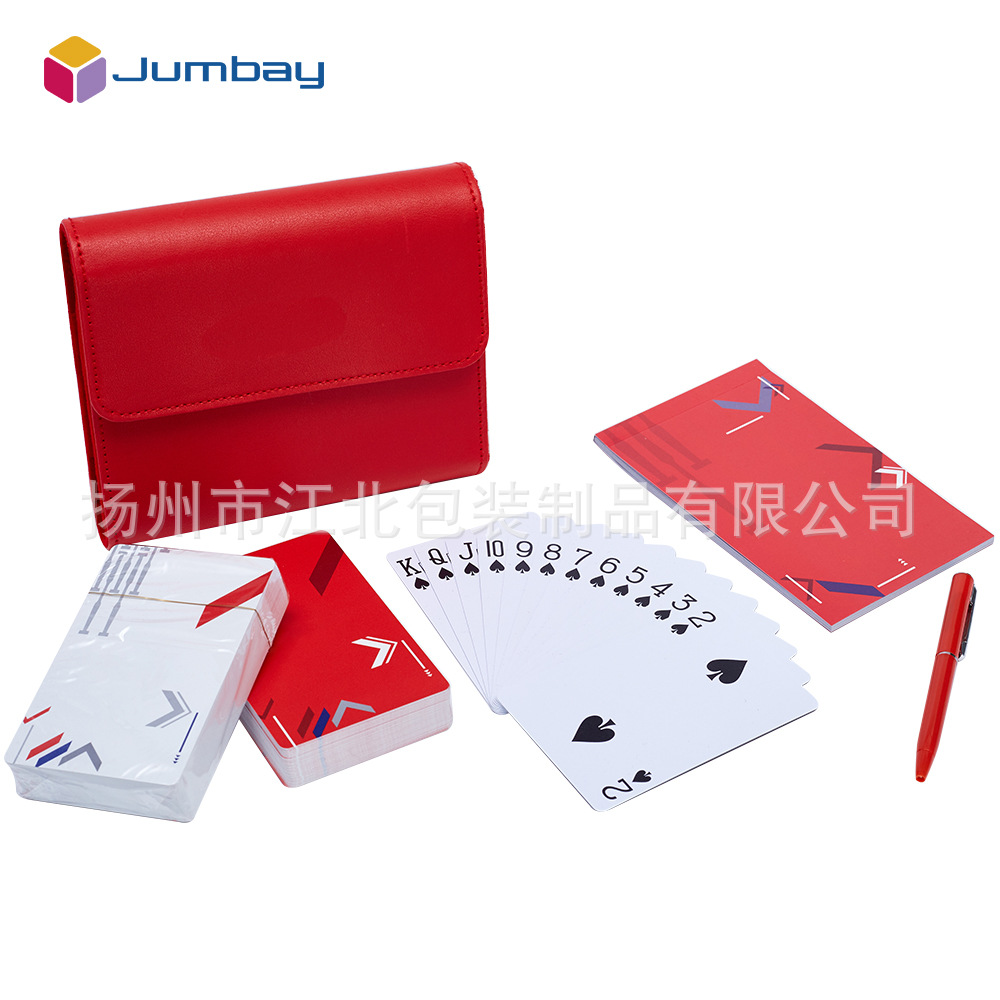 定制聚会耐折弯旅行双副PU皮包装附笔记分册随身装扑克牌扑克便携