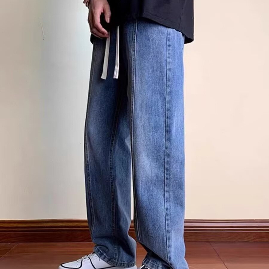 Vaqueros estilo Hong Kong, marca de moda callejera para hombres, guapos, estilo caliente de primavera, pantalones rectos casuales retro de todo fósforo, jeans