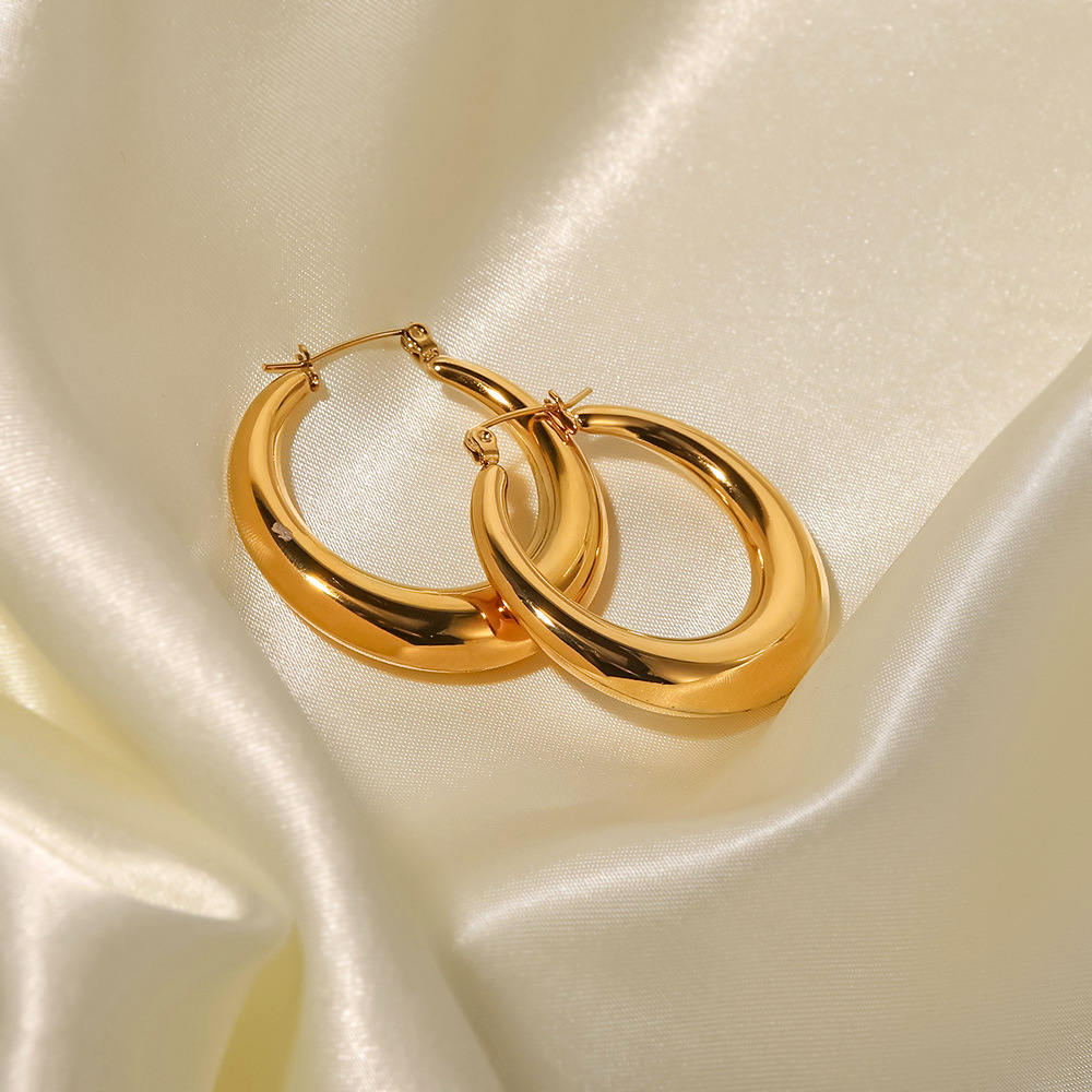 Fashion Circle Gold Plated Stainless Steel Gold Plated Hoop Earrings display picture 3