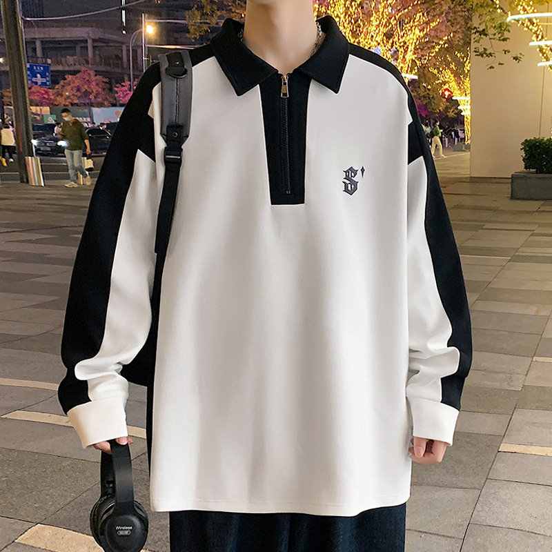 Polo-Shirt-Pullover mit halbem Reißverschluss für Herren, Übergröße, Trendig, Locker geschnitten, High-Street-Style, Stilvoll und lässig_voghion.com