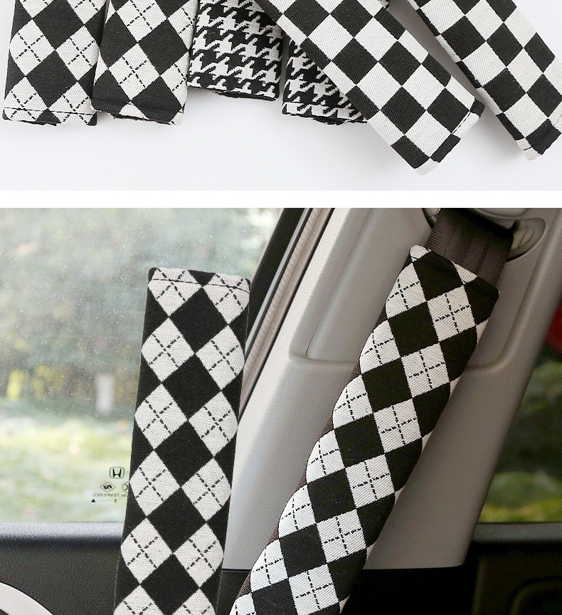 Car Seat Belt Protective Cover Jacquard Quilted Soft Car Shoulder Belt Cover Fashionable Car Interior Supplies