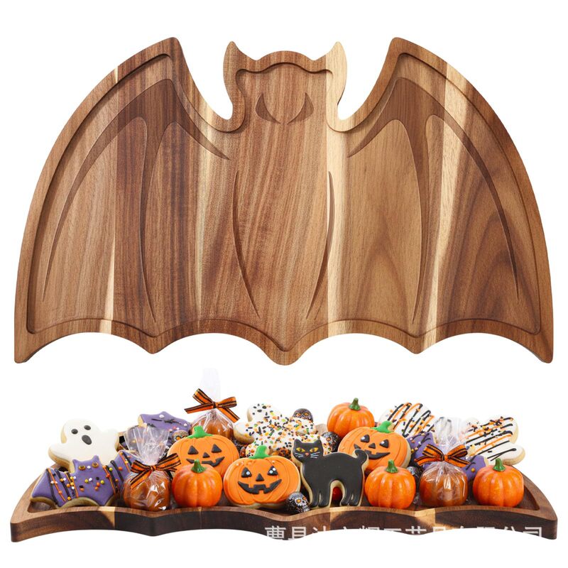 Halloween Wooden Decorative Tray Retro Acacia Wood Bat Shape Dinner Plate Solid Wood Gothic Style Desktop Fruit Plate Halloween Wooden Decorative Tray Retro Acacia Wood Bat Shape Dinner Plate Solid Wood Gothic Style Desktop Fruit Plate